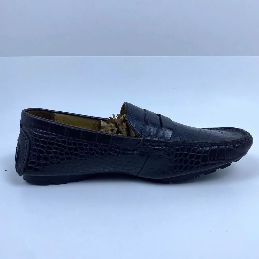Cole Haan Crocodile Embossed Leather Driving Mocassin Loafers Brown Men's Sz 11M